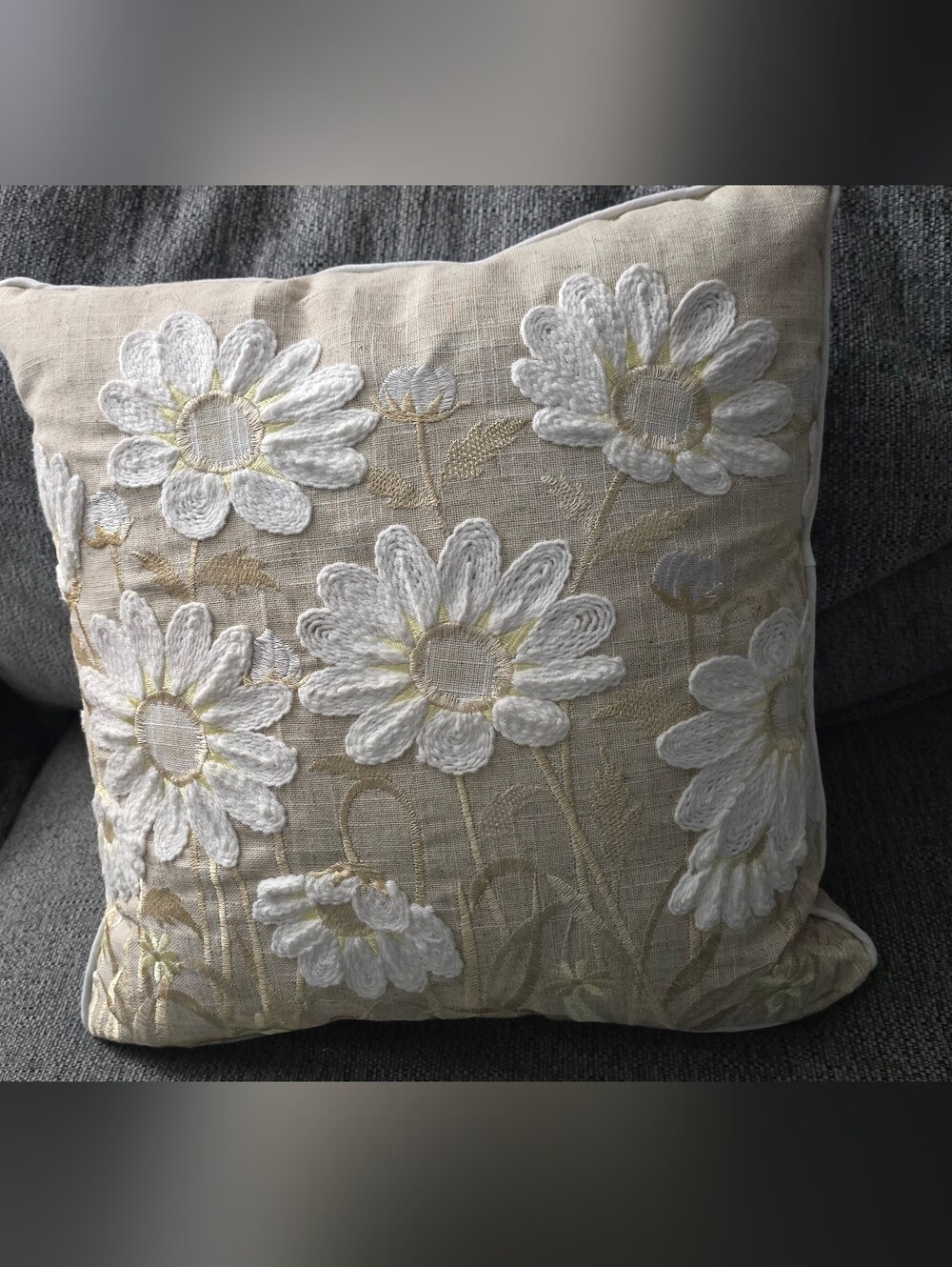 Secret Celebrity New York Embroidered Daisy Throw Pillow Cream and White